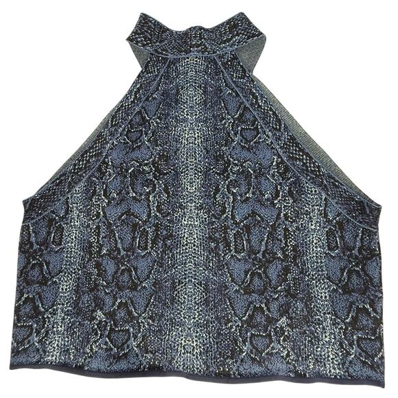 BCBG Maxazria Blue Snakeskin Halter Top Stretch Knit XL - Picture 2 of 4